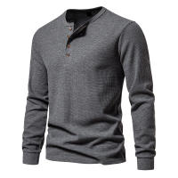 Camiseta de manga larga Henley para hombre, camisa básica transpirable con botones, informal, Color sólido, otoño - details 2