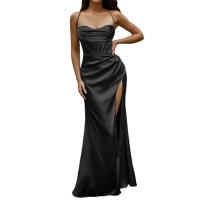 Vestido de corsé de satén con tirantes finos para mujer, vestido de noche, vestido de pescado, Vestido de realce - details 2