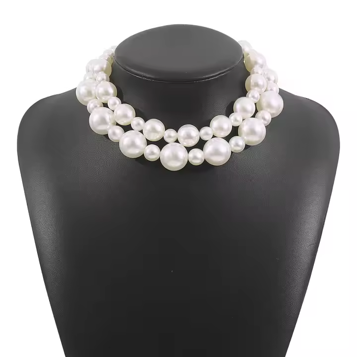 Nuevo collar exagerado para mujer, conjunto de collar apilado de perlas perezosas de moda retro francesa - 1