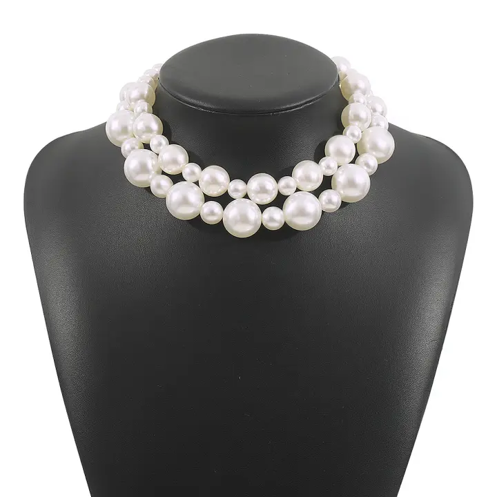 Nuevo collar exagerado para mujer, conjunto de collar apilado de perlas perezosas de moda retro francesa - 1