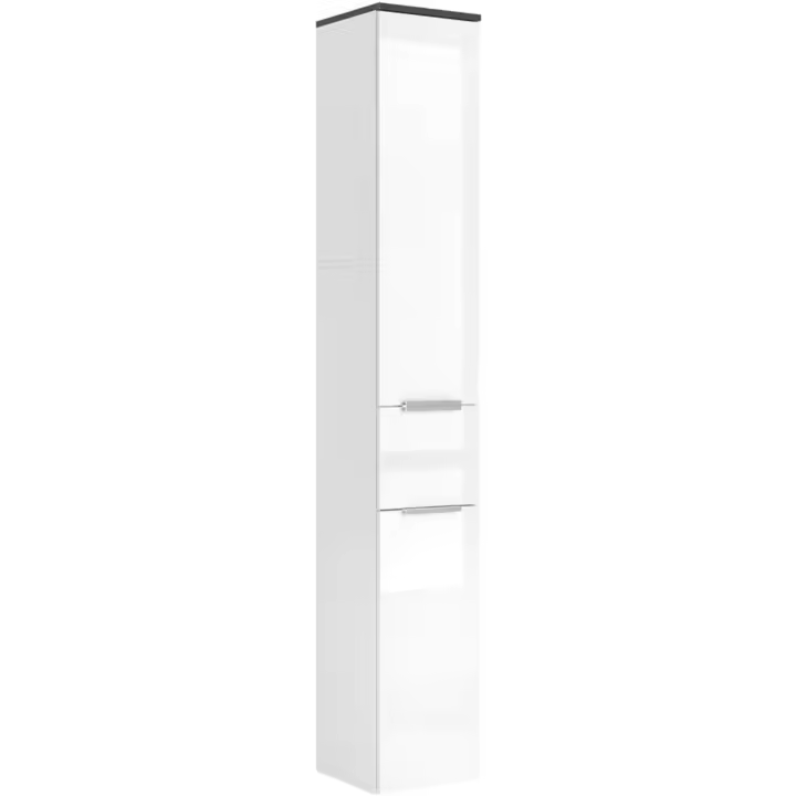 Armario de baño Otis, Blanco Alto Brillo/Antracita, 30 x 190 cm - 1