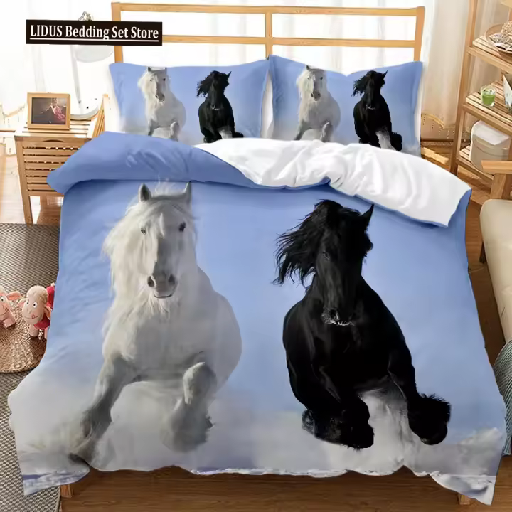 Juego de Ropa de Cama para Caballo de Tamaño Rey Dulce Poliéster Suave con Estampado de Granja de Gallop - 1