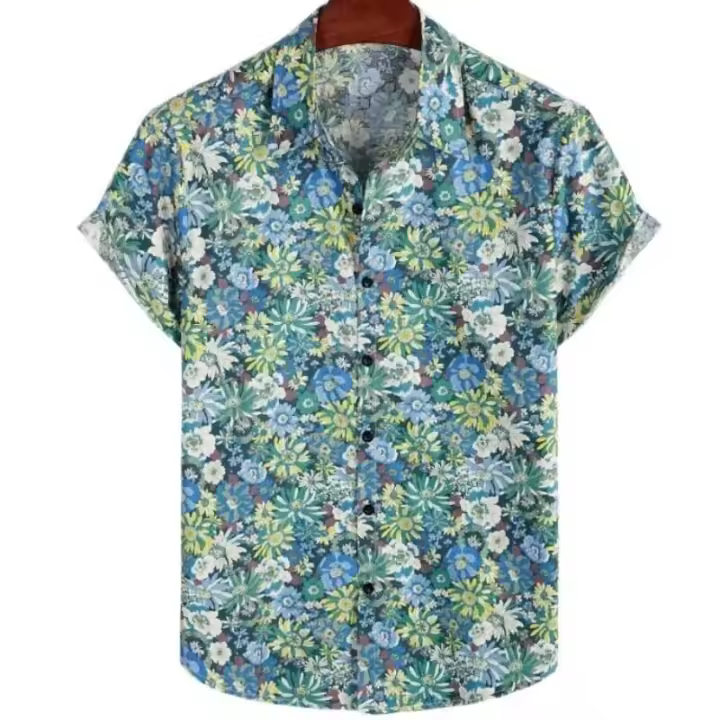 Camisa hawaiana con estampado de hojas para hombre, cárdigan vintage, floral, retro, social, hawaiana, Haruku, moda coreana, - 1