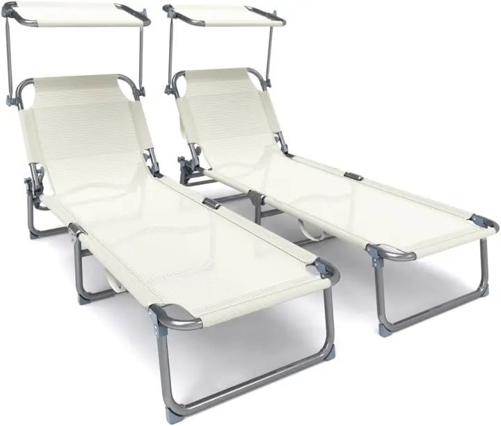 Juego de Tumbonas Plegables con Parasol Tumbona Playera Reclinable con 4 Posiciones - 1