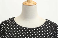Women summer vintage 1950s 60s big swing party polka dot dress - details 68