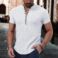 Camiseta de manga corta para hombre, camisa de lino y algodón con cuello en V y botones, ropa informal, Tops populares, novedad - details 3