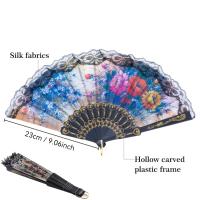 12 abanicos de mano con adornos negros, abanico plegable floral retro, abanico plegable de estilo chino de verano, adecuado para mujeres, actuaciones de danza y accesorios de fotografía - details 3