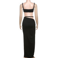 BUNO-Conjunto de 2 piezas de tejido para mujer, camisolas cortas plisadas lisas impresionantes + faldas largas de cintura alta, traje de vacaciones de tendencia femenina - details 66