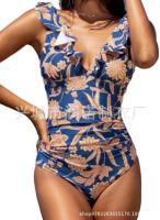 Traje de baño con cuello en V, traje de baño con cordones y borde con volantes - details 2