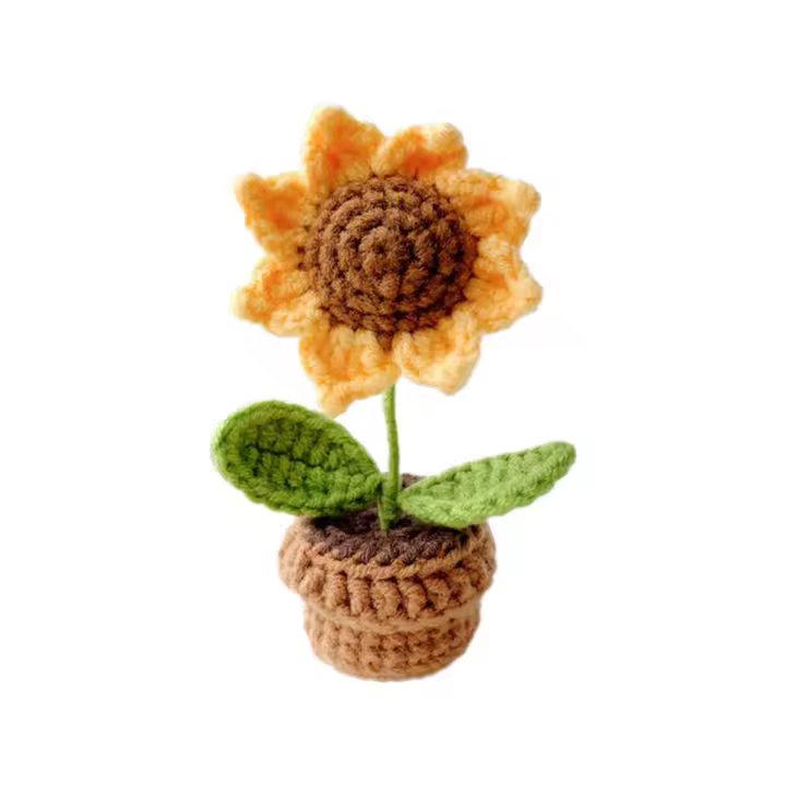 Verde - Plantas Artificiales en Maceta - Flores Tejidas a Mano - 1