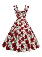 Vestido de Algodón Retro de Cuello Cuadrado Hepburn Estilo Pinup de los 50-60 para Mujeres - details 2