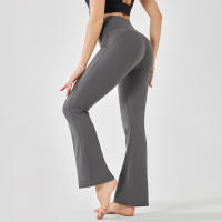 Pantalones de entrenamiento elásticos de yoga de cintura alta para mujer, pierna ancha, acampanados, color sólido, para Fiess - details 28