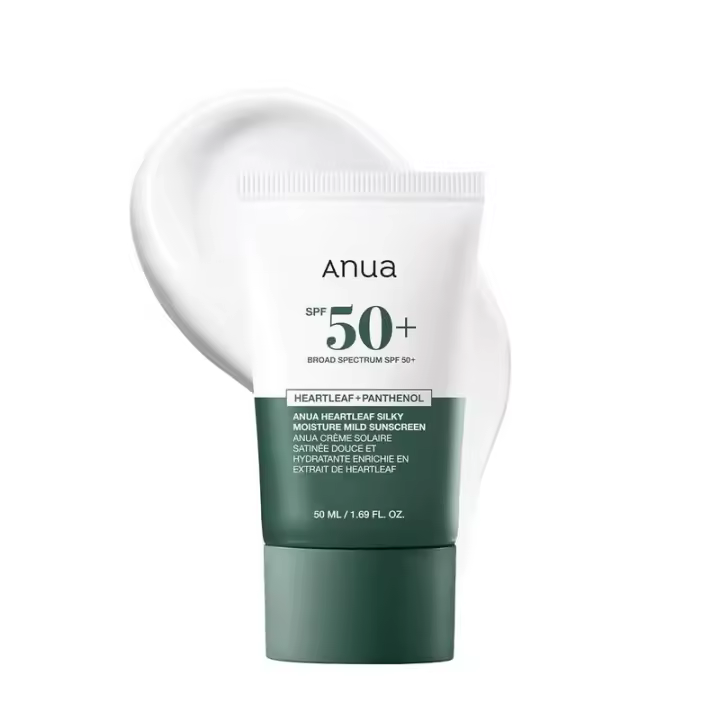 Anua Heartleaf Silky Moisture Mild Broad Spectrum SPF 50+ con fórmula hidratante, protector solar coreano ligero, natural - 1
