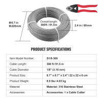 Cable de acero inoxidable SucceBuy 316. Cable de acero, resistencia a la rotura para escaleras, pasamanos y tendederos - details 3