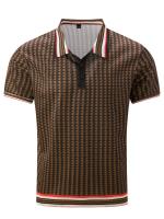 Camiseta de pata de gallo para hombre, Polo de manga corta con botones de bloque de Color - details 2