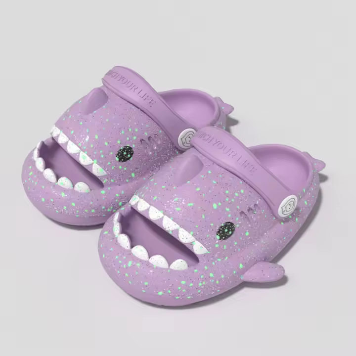 Tiburón de los niños zapatillas luminosas verano niños y niñas suela antideslizante suave de dibujos animados lindos niños zapatos de playa bebé agujero zapatos - 1
