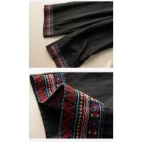 Pantalones de lino y algodón de cintura alta para mujer, pantalón de pierna ancha, largo, elástico, informal, liso, bordado, moda coreana, 2024 - details 9