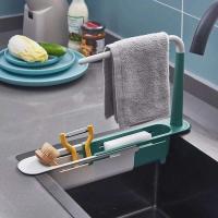 Organizador de grifo Telescc para fregadero de cocina, estante de almacenamiento ajustable para esponja, toalla y jabón - details 3