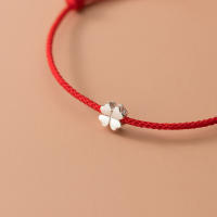 Pulseras de Cuerda Roja de Plata de Ley 925 para Mujer, joyería de Hilo Rojo with Flores, 20cm, Max - details 3