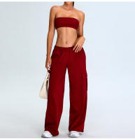 Otoño Invierno nuevo Yoga mujeres elástico de cintura alta pierna recta deportes Casual acampanado Cargo Fitness pantalones largos - details 18