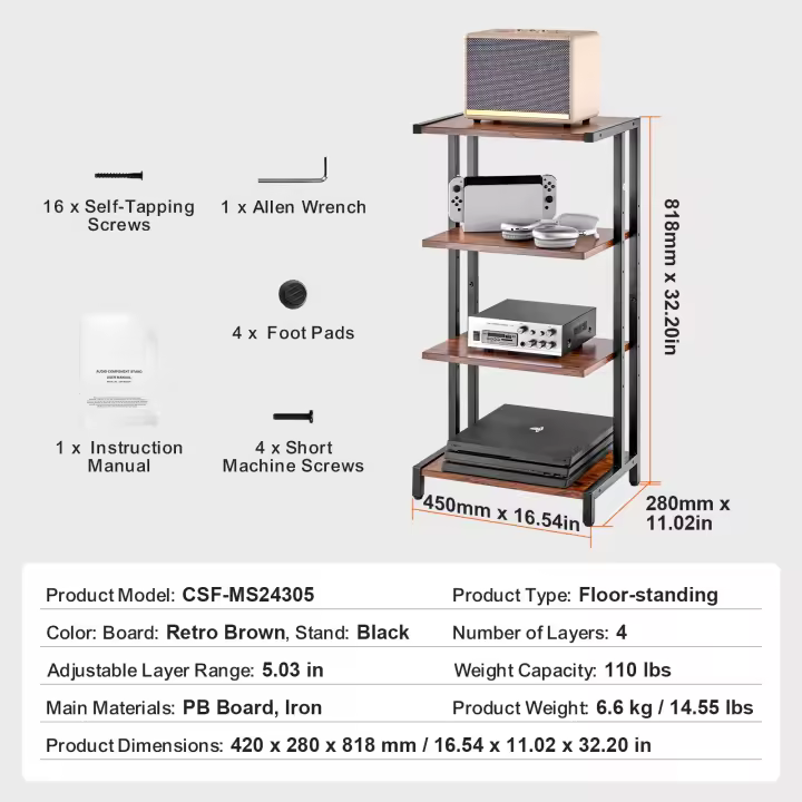 SucceBuy Soporte multimedia AV, para reproductores de DVD, decodificadores de cable, gabinete de almacenamiento de medios de altura ajustable para juegos, sala de grabación - 1