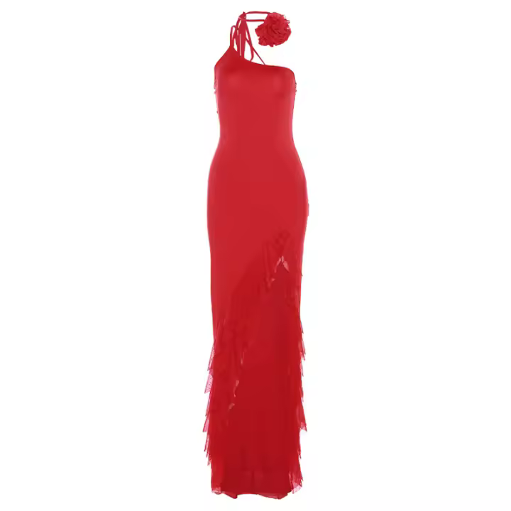 Nueva serie de tirantes para mujer, palabra única, hombro, bolso fino, falda con bordes en las caderas - 1