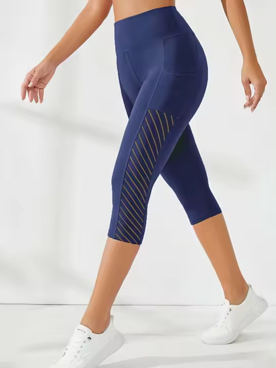 Yoga hasta los bolsillos laterales de la pantorrilla para mujer, polainas de alta elasticidad de color sólido, pantalones de entrenamiento con control del vientre - 1