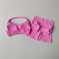 Traje de Yoga de 2 piezas para mujer, ropa de gimnasio de encaje perfecto, Sujetador deportivo Halter, pantalones cortos de impacto a juego, conjuntos de entrenamiento, equipo de gimnasio - details 6