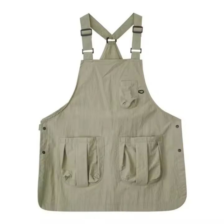 Delantales de cocina ajustables de alta calidad, delantales de limpieza de Color sólido con bolsillos, delantal de Chef anticontaminación transpirable para hornear - 1