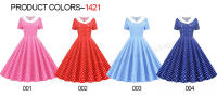 Polka dot print women a-line summer peter pan collar elegant vintage midi party dress - details 1