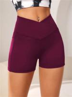 Pantalones cortos de motociclista de cintura alta cruzada para mujer, bolsillos laterales, suaves y cómodos, cruzados, para correr, Yoga, pantalones cortos atléticos - details 13
