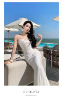 2025 vestido de vacaciones blanco marfil de noche elegante de estilo francés de gama alta falda camisola adelgazante ajustada - details 8