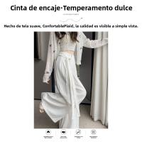 Pantalones de Pierna Ancha de Tencel Encaje Alto Cintura, Ajuste Suelto, Estilo de Verano, Mangas Largas - details 9