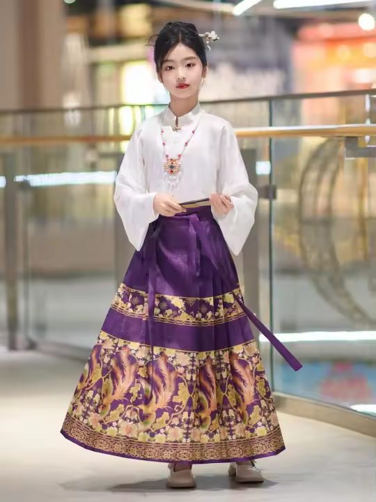 Hanfu para niñas, estilo chino, disfraz Tang para niños con cara de caballo estilo Ming, falda de hada, primavera y otoño, antiguo para niñas - 1