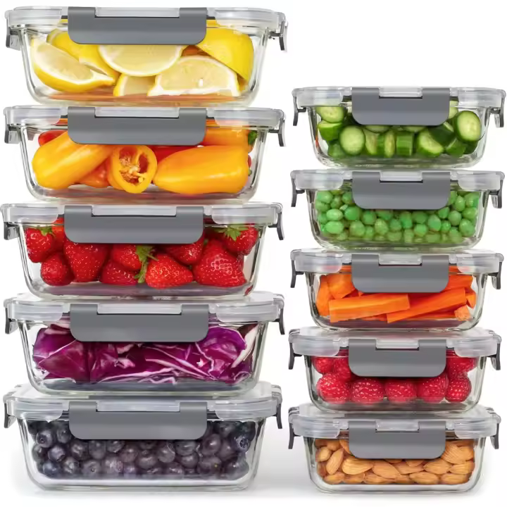 Almacenamiento de Cocina y Despensa - [10 Unida-des] Recipientes de Cristal con Tapas – Almacenaje de Cocina – No Go-tea y sin BPA (10 Recipientes y 10 Tapas) - 1