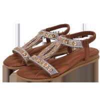 Sandalias nuevas de verano para mujer, con diamantes de agua, estilo brisa nocturna, suela plana, punta redonda, pinzas, a la moda, con dedos expuestos y frescas. - details 2