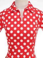 Vestido de Algodón con Estampado de Puntos Vintage Hepburn Cuello de Fleca Corto para Mujeres - details 3