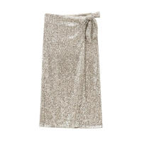 BUNO-Falda midi envolvente con lentejuelas para mujer, cintura alta con lazo atado, faldas femeninas, fiesta, moda - details 1