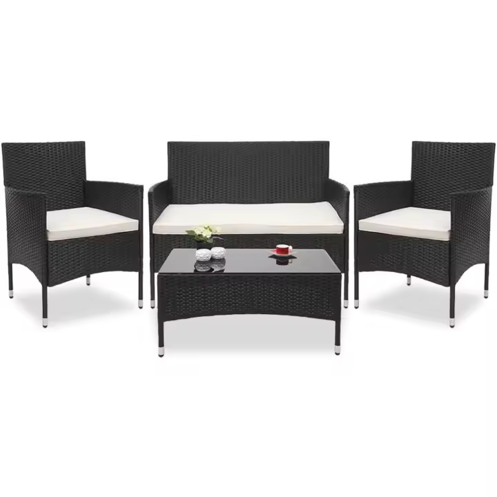Conjunto de jardín exterior/muebles de jardín exterior con 2 sillones, 1 sofá y 1 mesa baja de plástico - 1