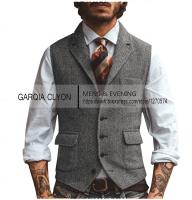 Nuevo chaleco con solapa y cuello en V para hombre, chaleco informal clásico Formal de negocios en espiga, chaleco ajustado para padrinos de boda - details 5