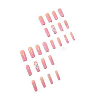 24pcs Uñas Postizas Largas Cuadradas En Rosa Francés Con Diamantes Desmontables Con Almohadilla Y Pegamento De Gel Para Fiesta - details 1