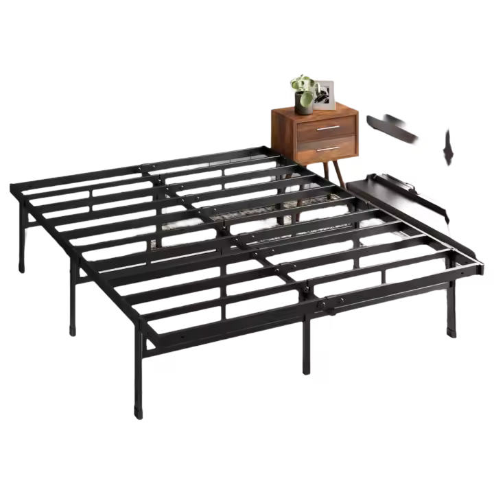 Justin Cama 135 x 190 cm - 36 cm de altura con almacenamiento debajo de la cama - Cama de plataforma de metal - Negro - 1