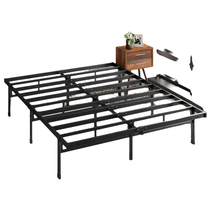 Justin Cama 135 x 190 cm - 36 cm de altura con almacenamiento debajo de la cama - Cama de plataforma de metal - Negro - 1