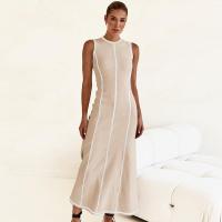 Sentido Del Diseño Vestido Largo De Punto para Mujer, Cuello Redondo Sin Mangas, Retro, Europeo Y Americano, línea A, Francés - details 2
