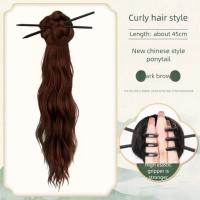 Horquilla para el pelo, cola de caballo larga ondulada y rizada, nuevo estilo chino, moño de flores, peluca con pinza, cola de caballo esponjosa, postizo, Cheongsam - details 2