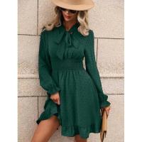 Vestido midi de manga larga con cuello en V para mujer, elegante y bonito, moderno, de color sólido, lujoso. - details 9