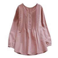 Camisa de lino y algodón para mujer, blusas casuales de talla grande, camisas holgadas de manga larga con cuello redondo, blusa vintage Lisa Haruku - details 2