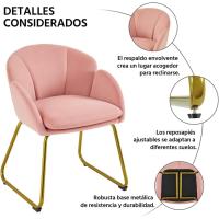 Terciopelo Sillon para Dormitorio Silla para Comedor Cocina Pata Metal Silla Sala de Estar Rosa Claro - details 22