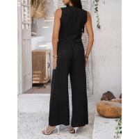 2025 primavera y verano, ocio europeo y americano, estilo de vacaciones, chaleco de color sólido, conjunto de pantalones de pierna ancha - details 15
