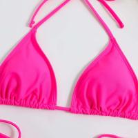 Bikini de mujer marrón sexy, camisola roja lisa, lazo lateral de sujetador reforzado, traje de baño triangular, cordones de verano, 2025 - details 2